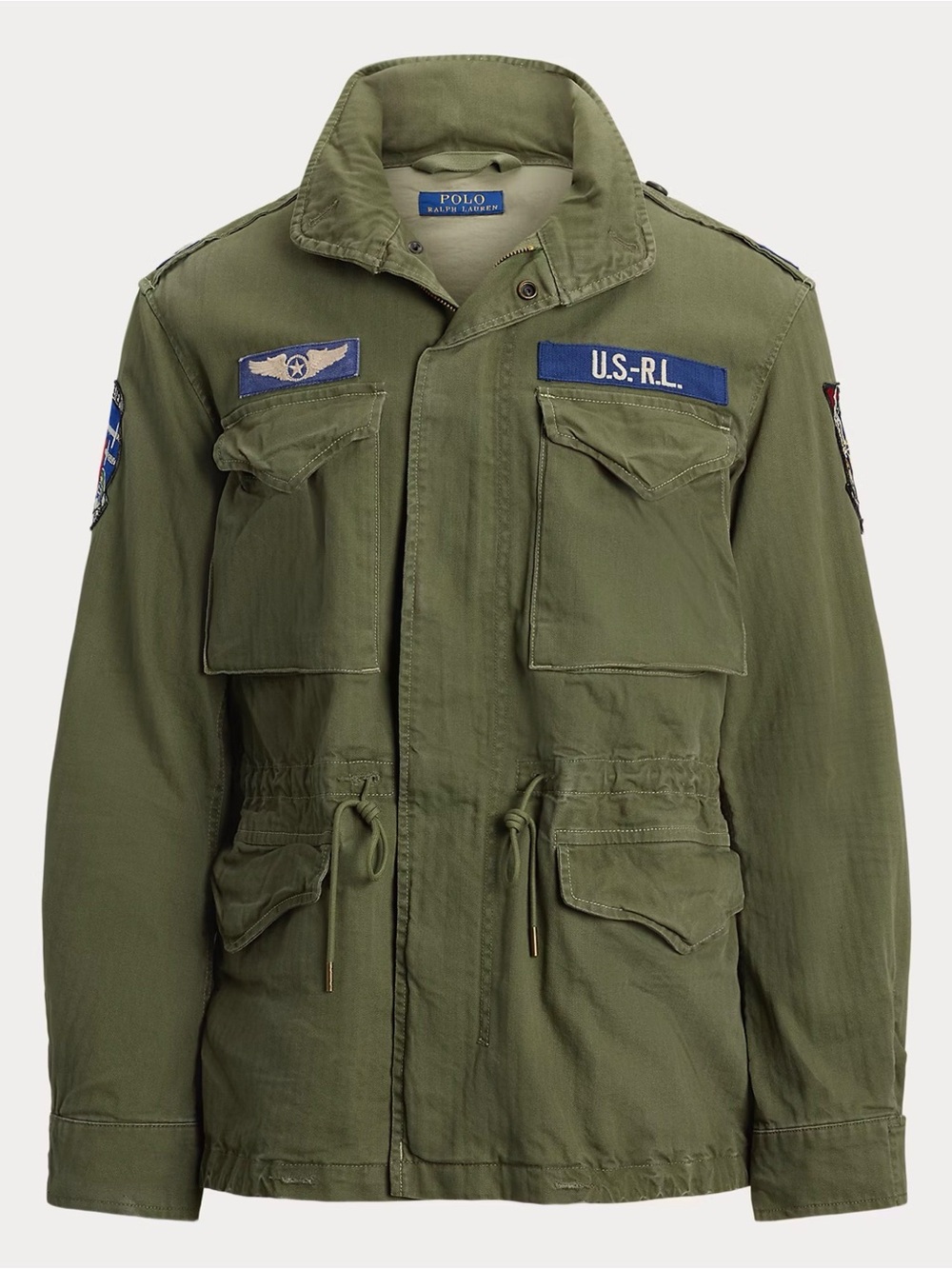 NWT Polo Ralph Lauren Olive Green Herringbone MILITARY Patch Iconic Field Jacket
